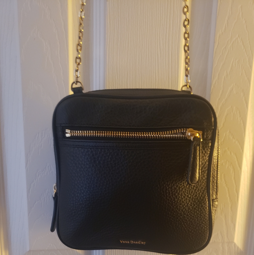 Vera Bradley Black Pebbled Crossbody Bag with Gold Chain